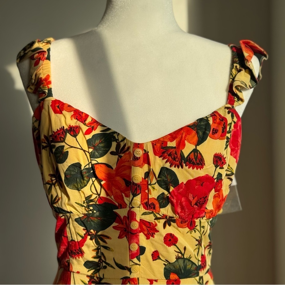 NWT CHELSEA28 Ruffle Midi Dress Layered Floral Ankle Length Boho Cottagecore L - Picture 2 of 15